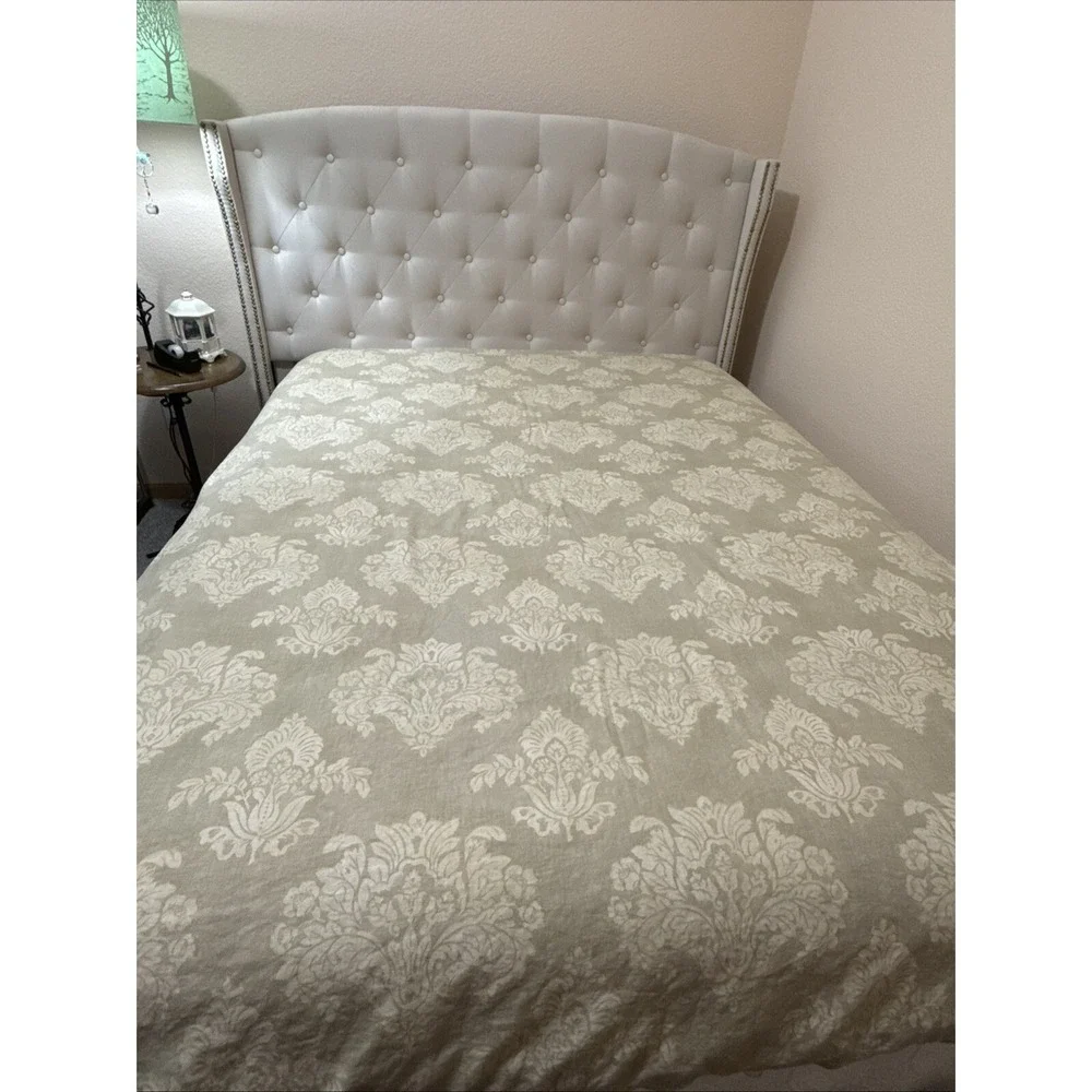 Pottery Barn Queen Full Jacquard Medallion Linen Blend Duvet Cover Neutral Chic